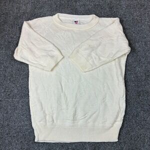 Vintage Sweater Bazaar Cream Shell Nautical Knit Top 3/4 Sleeve Made USA Small